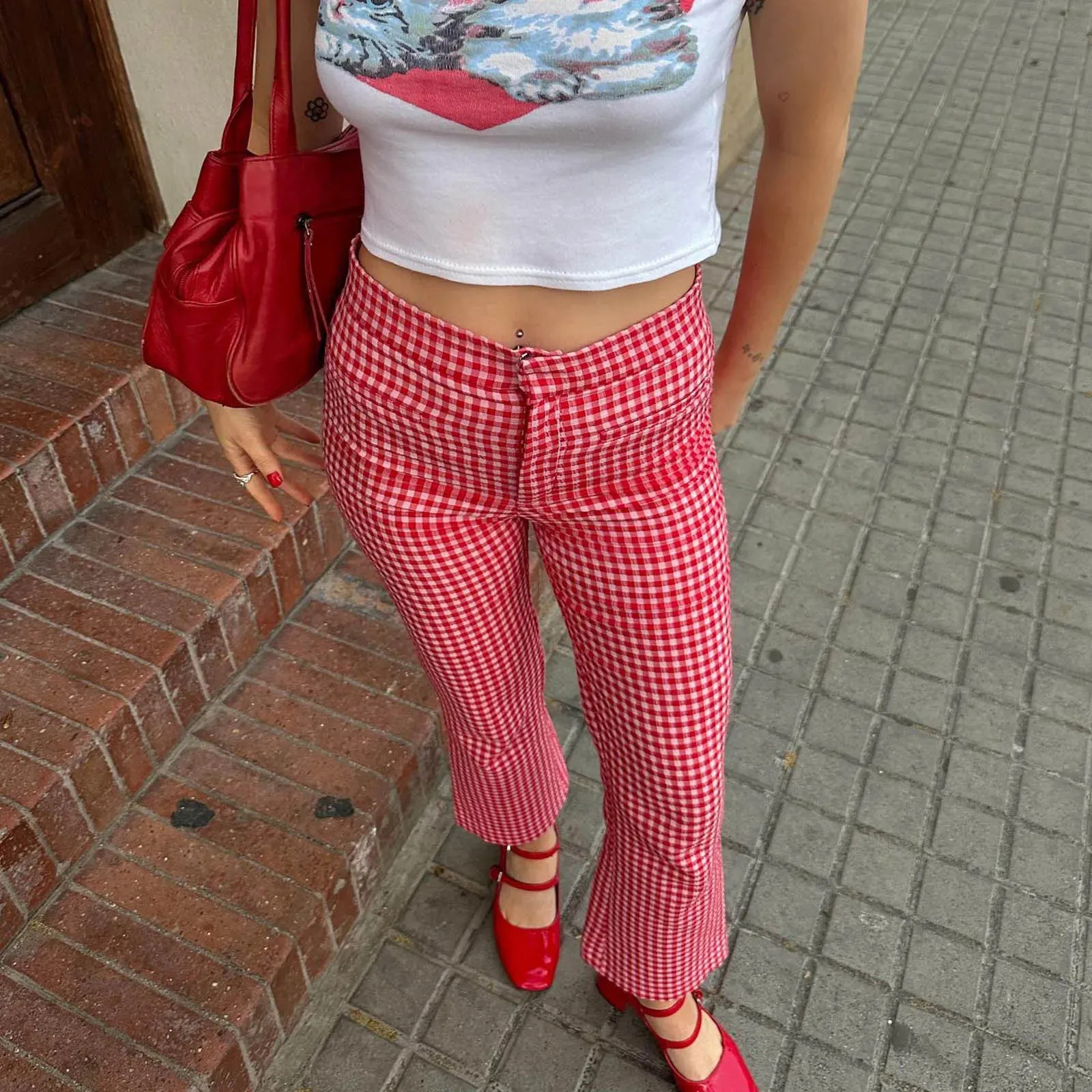 MQTIME  -    Womens Plaid Wide Leg Flare Pants High Waist Baggy Checkerboard Printed Straight Leg Trousers Joggers Streetwear