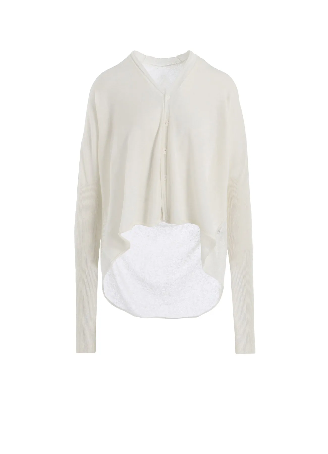 MULTI MATERIAL SHEER JERSEY CROPPED FLARE CARDIGAN