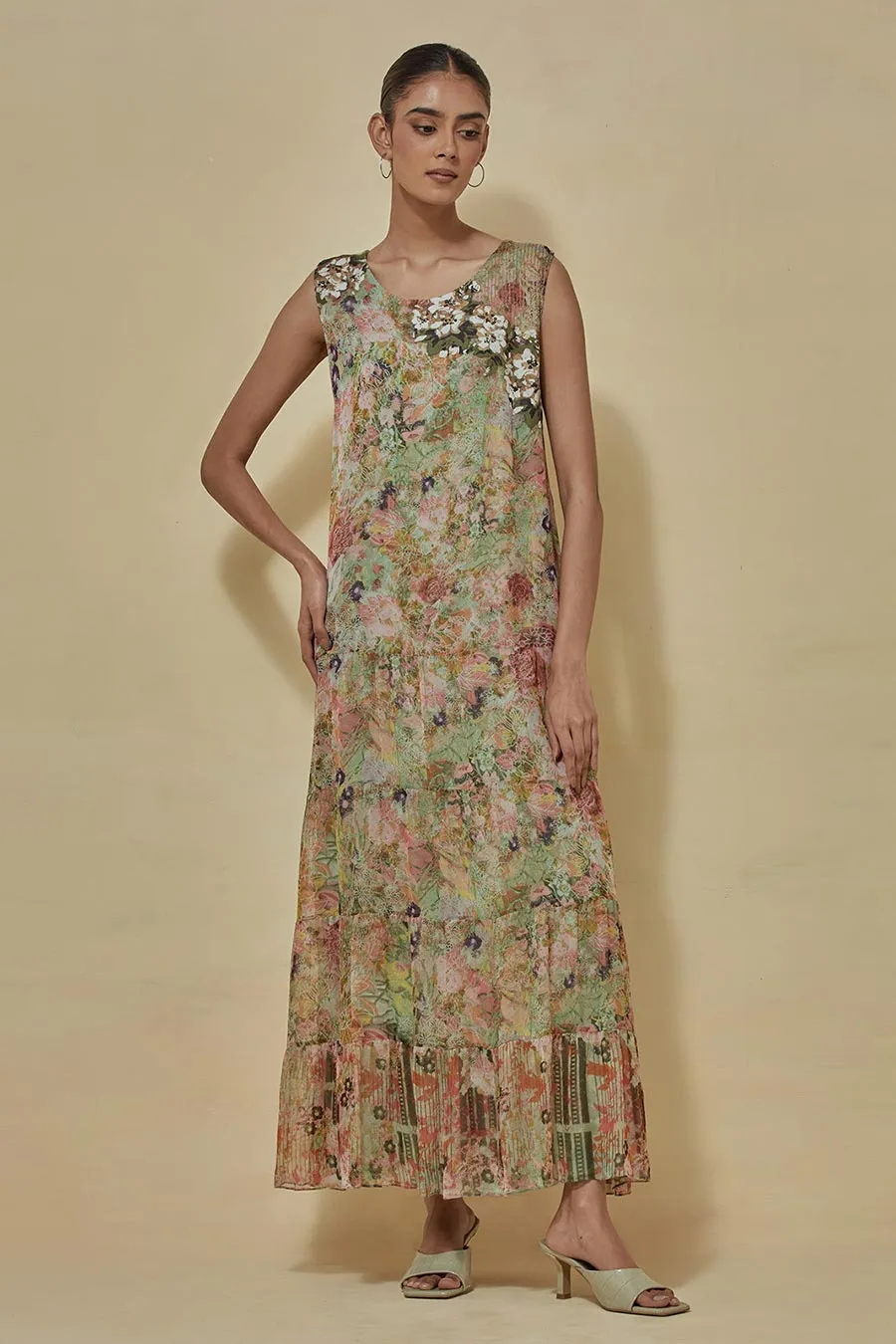 Multicolour Printed Chiffon Dress