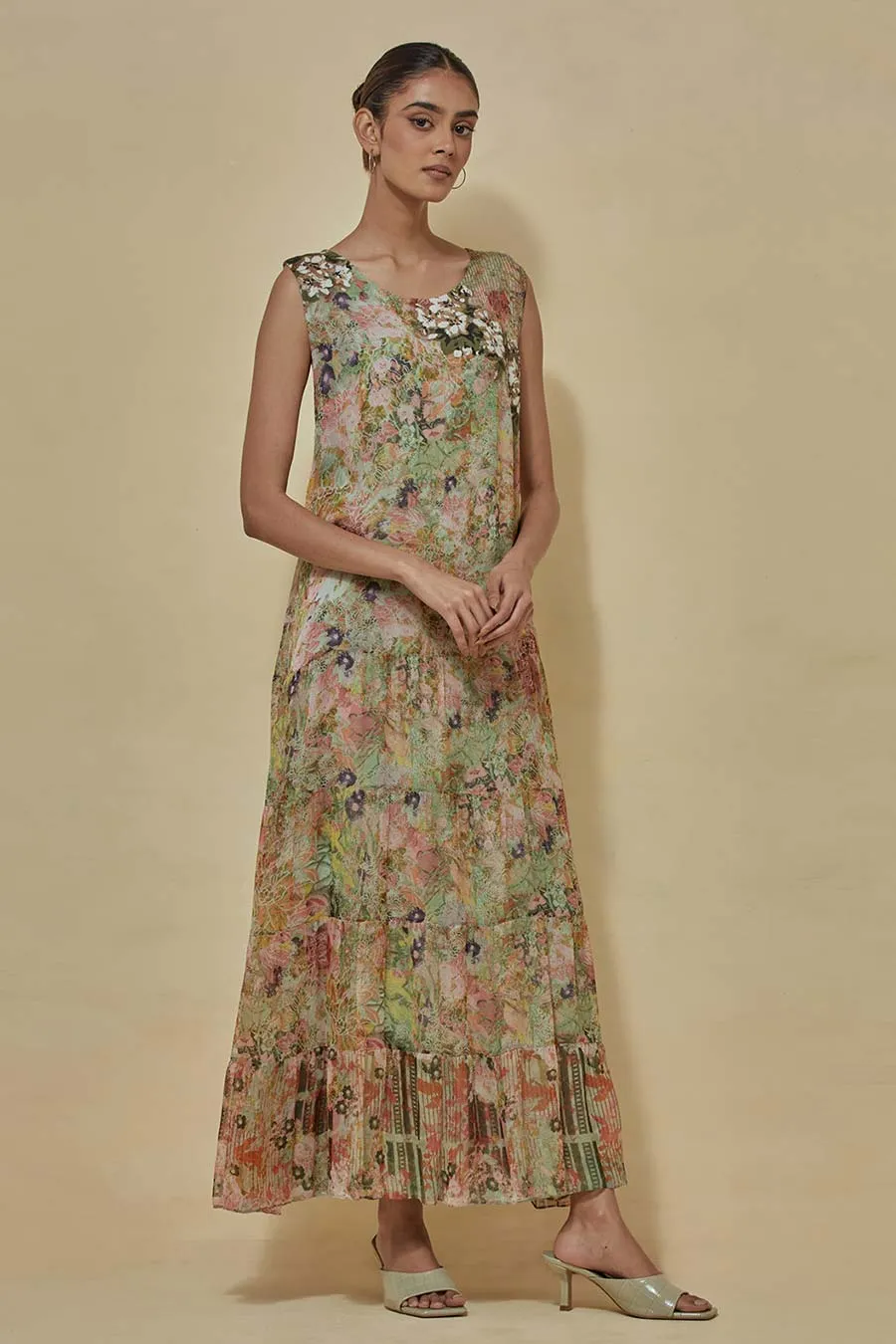 Multicolour Printed Chiffon Dress