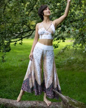 Peacock Palazzo Harem Pants White