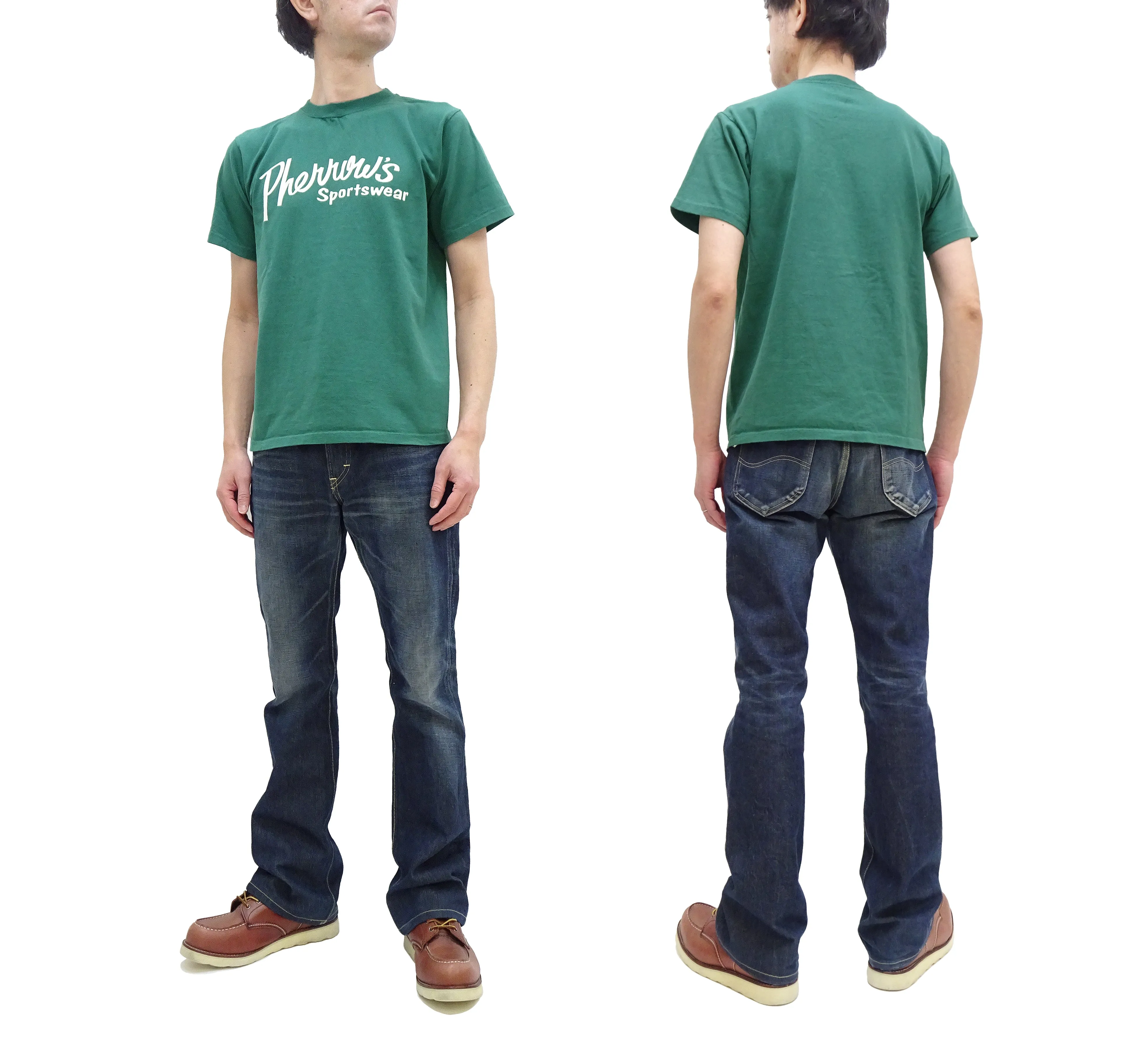 Pherrows T-Shirt Men's Short Sleeve Graphic Print Brand Logo Tee Pherrow's 24S-PT1 Green