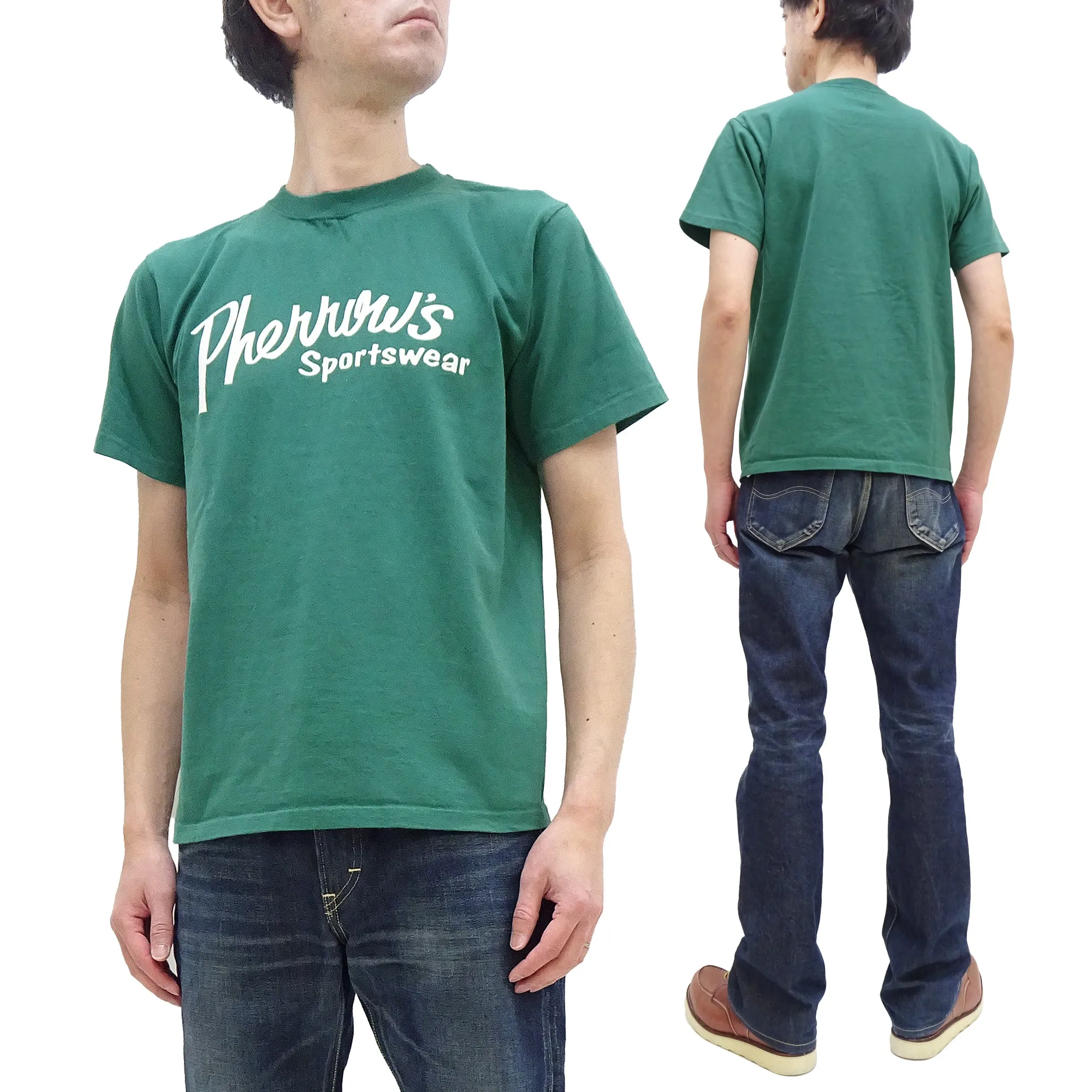 Pherrows T-Shirt Men's Short Sleeve Graphic Print Brand Logo Tee Pherrow's 24S-PT1 Green