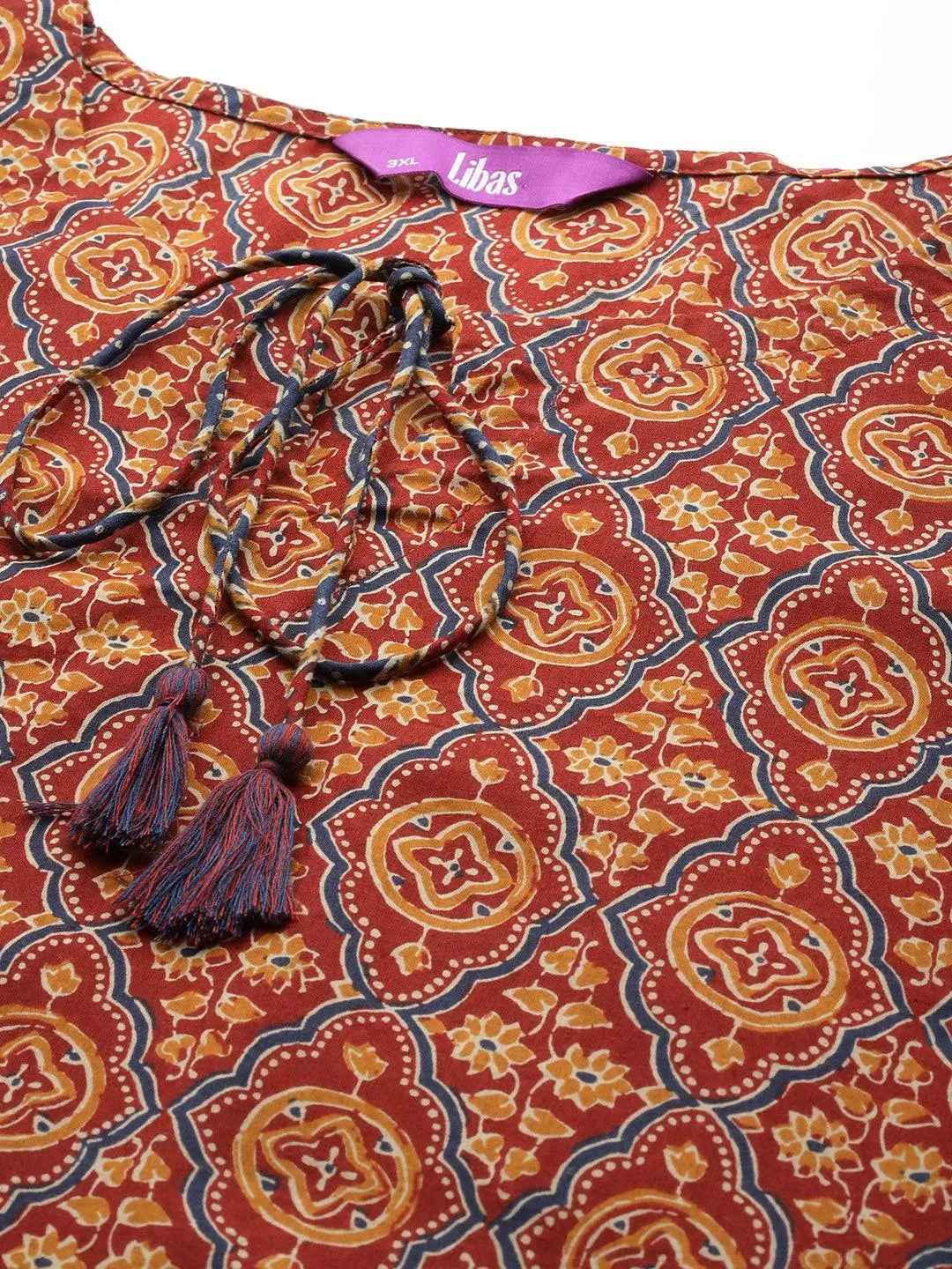 Plus Size Maroon Printed Cotton Straight Suit With Dupatta