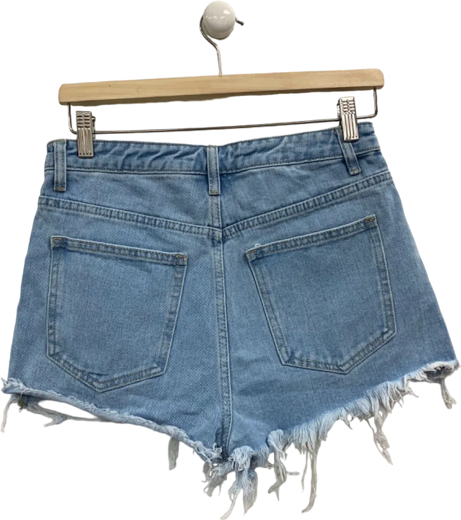 Pretty Little Thing Light Blue Wash Ripped Denim Shorts UK 8