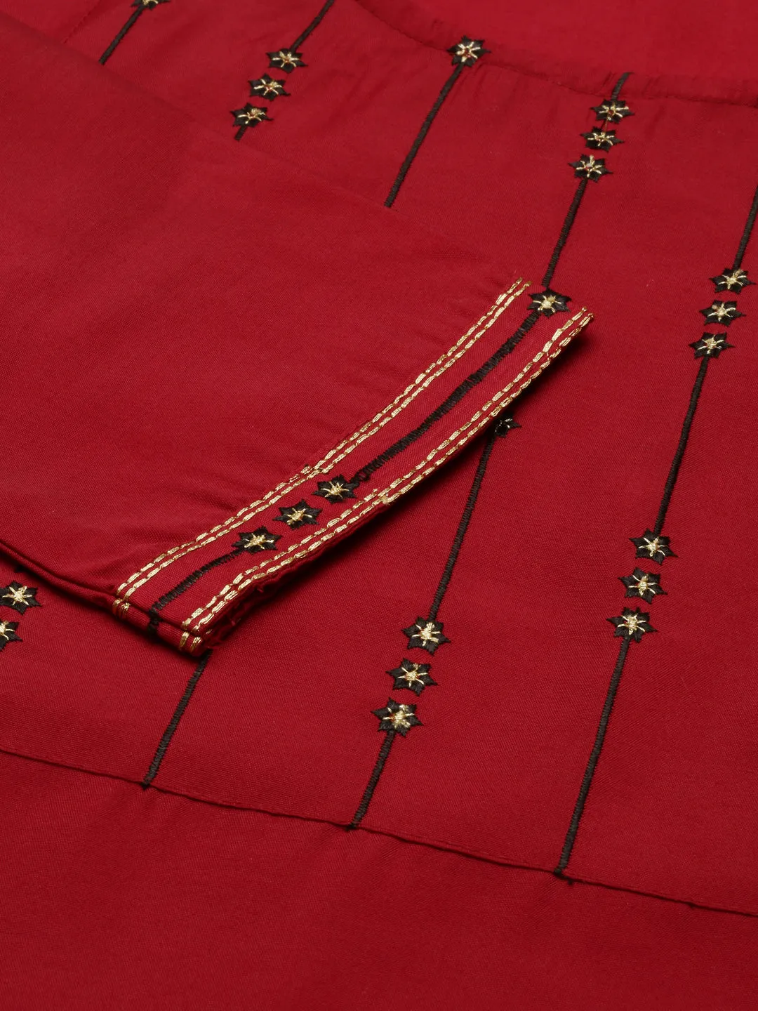 Radiant Red Embroidered Cotton Blend Kurta Set