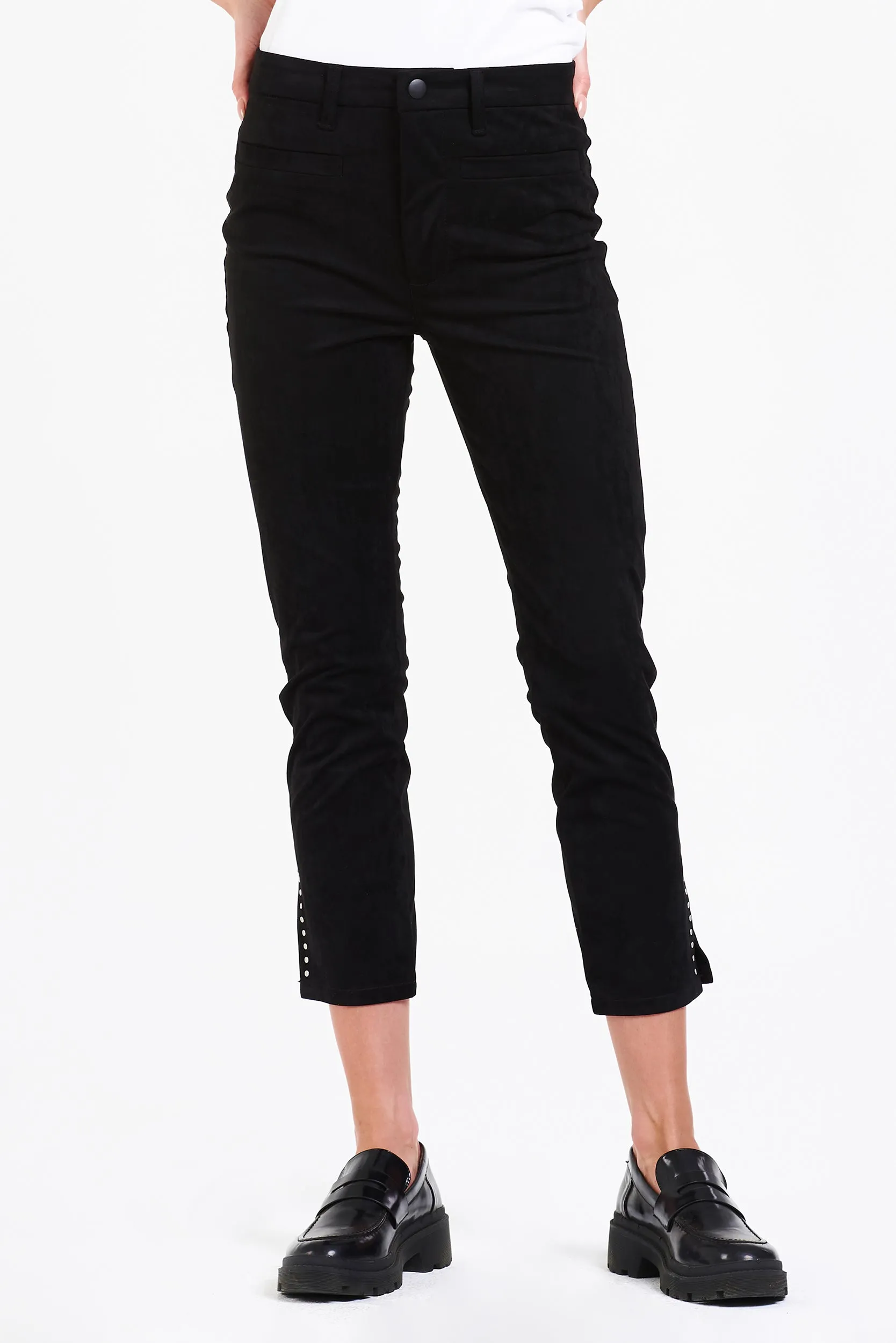 STELLA SUPER HIGH RISE CROPPED SLIM STRAIGHT PANTS BLACK COATED