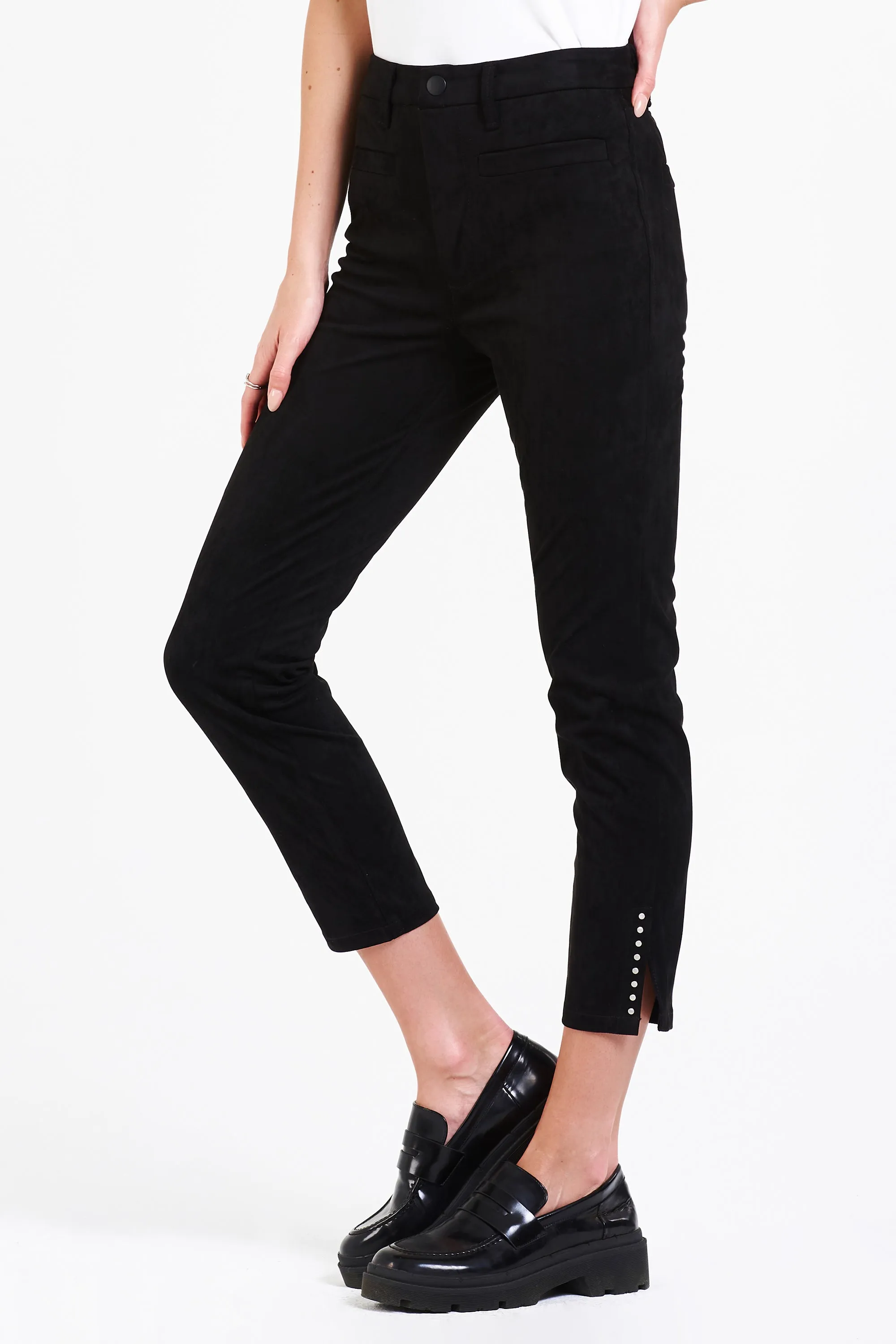 STELLA SUPER HIGH RISE CROPPED SLIM STRAIGHT PANTS BLACK COATED