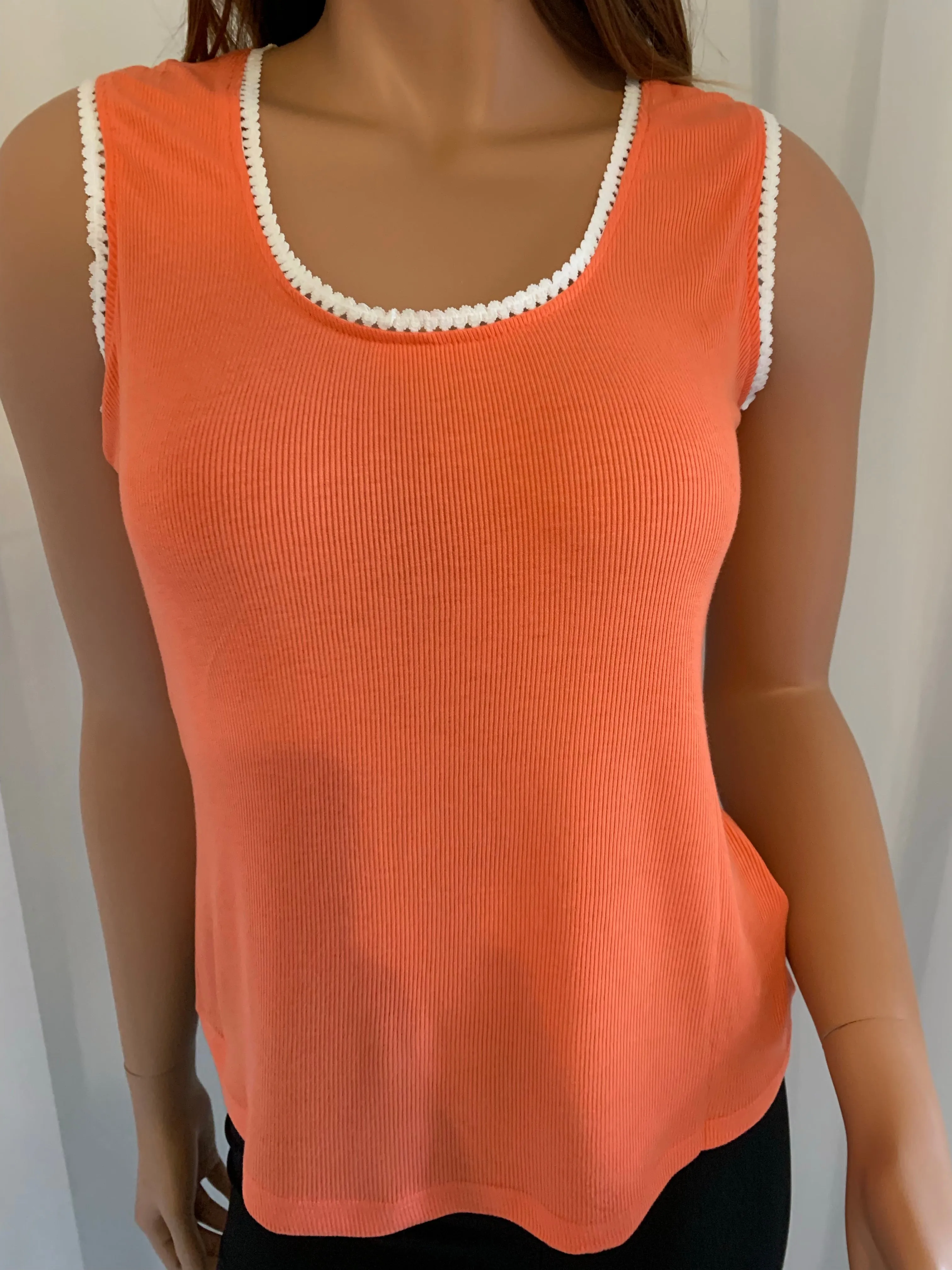 Summer Orange Lace Trim Tank Top