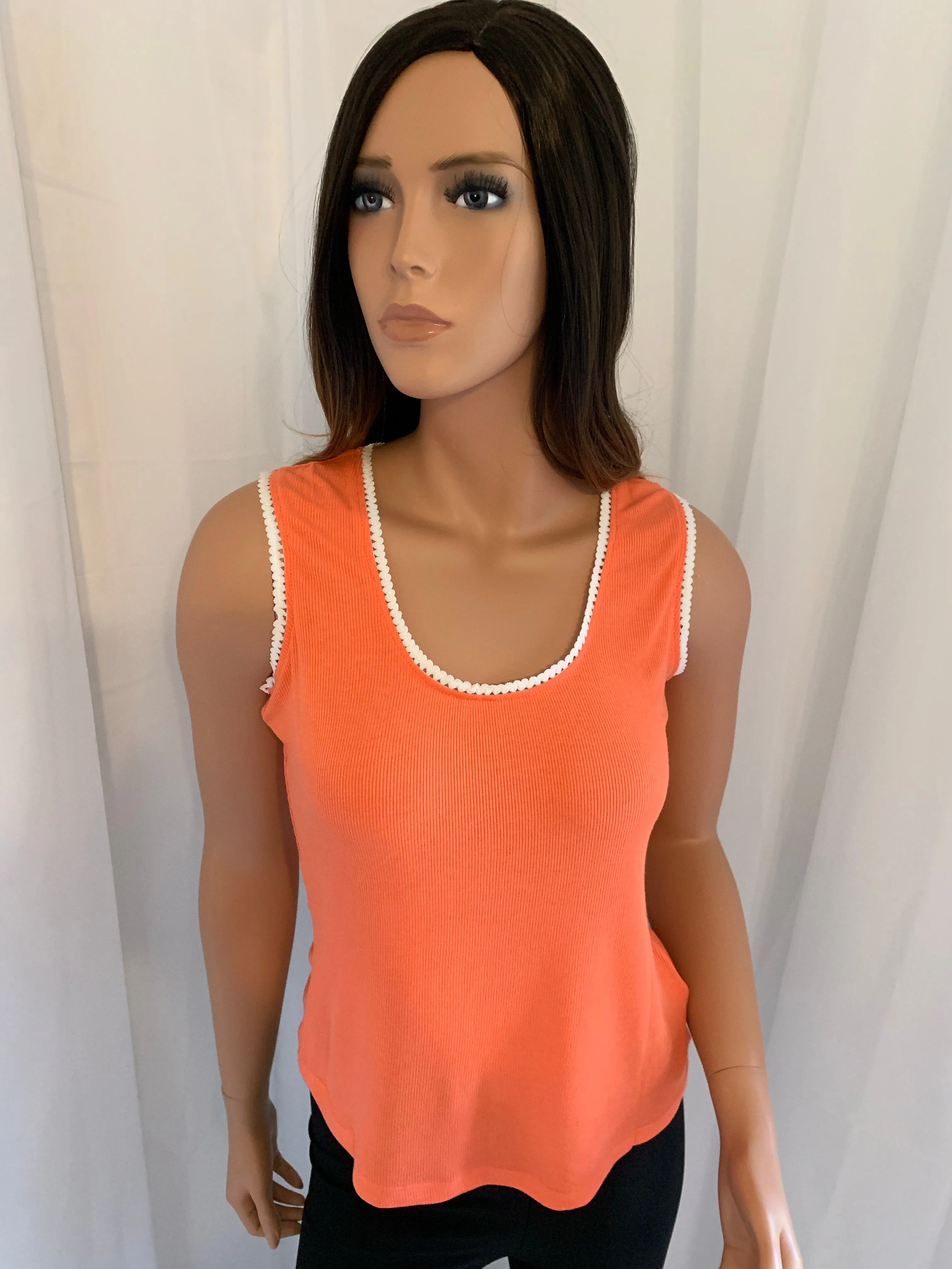 Summer Orange Lace Trim Tank Top