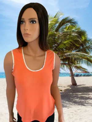 Summer Orange Lace Trim Tank Top