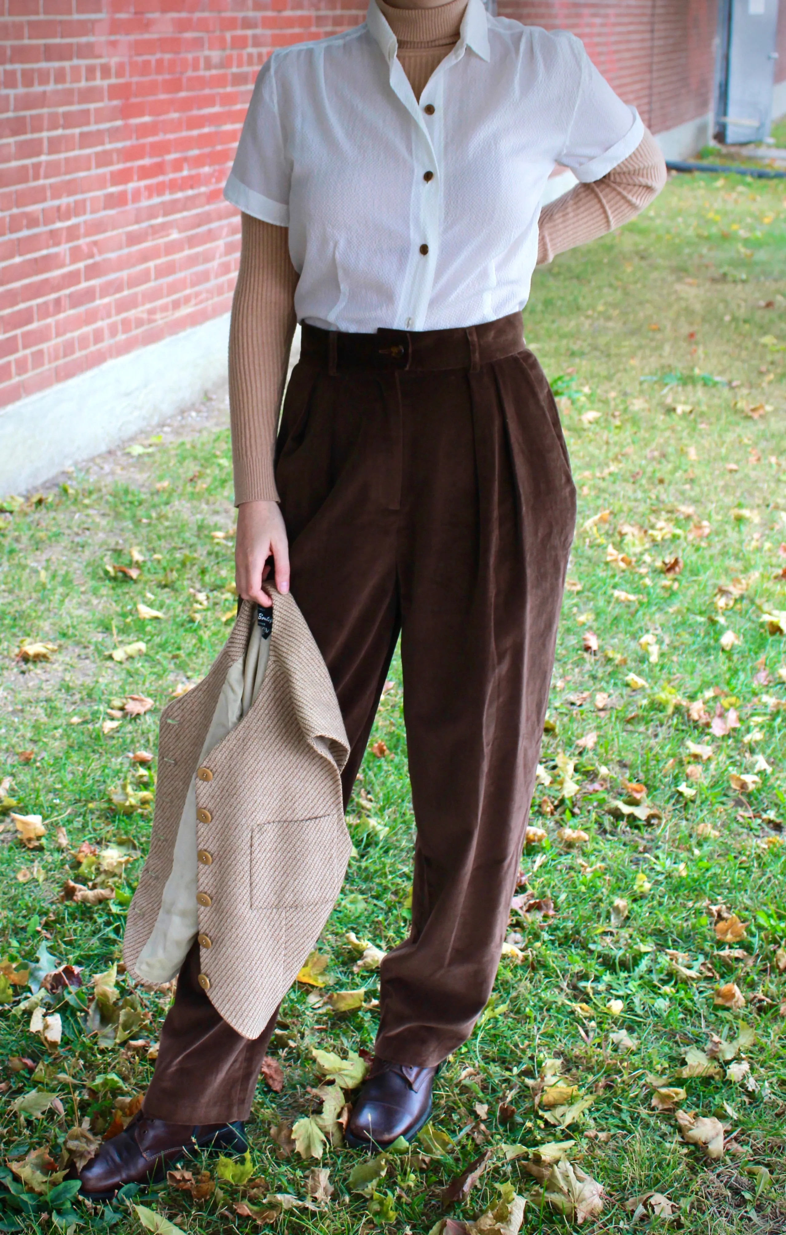 Vintage 1990s Brown Velour Pleated Trousers