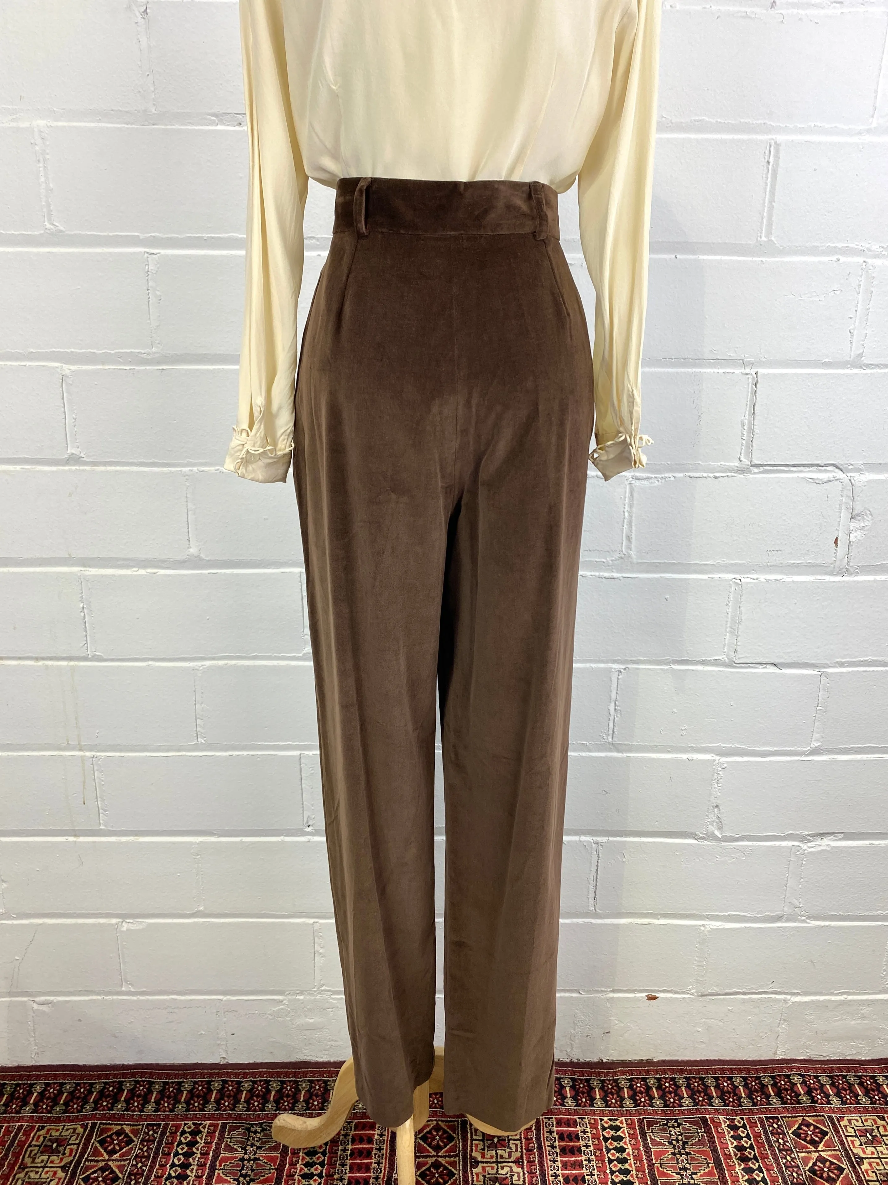 Vintage 1990s Brown Velour Pleated Trousers
