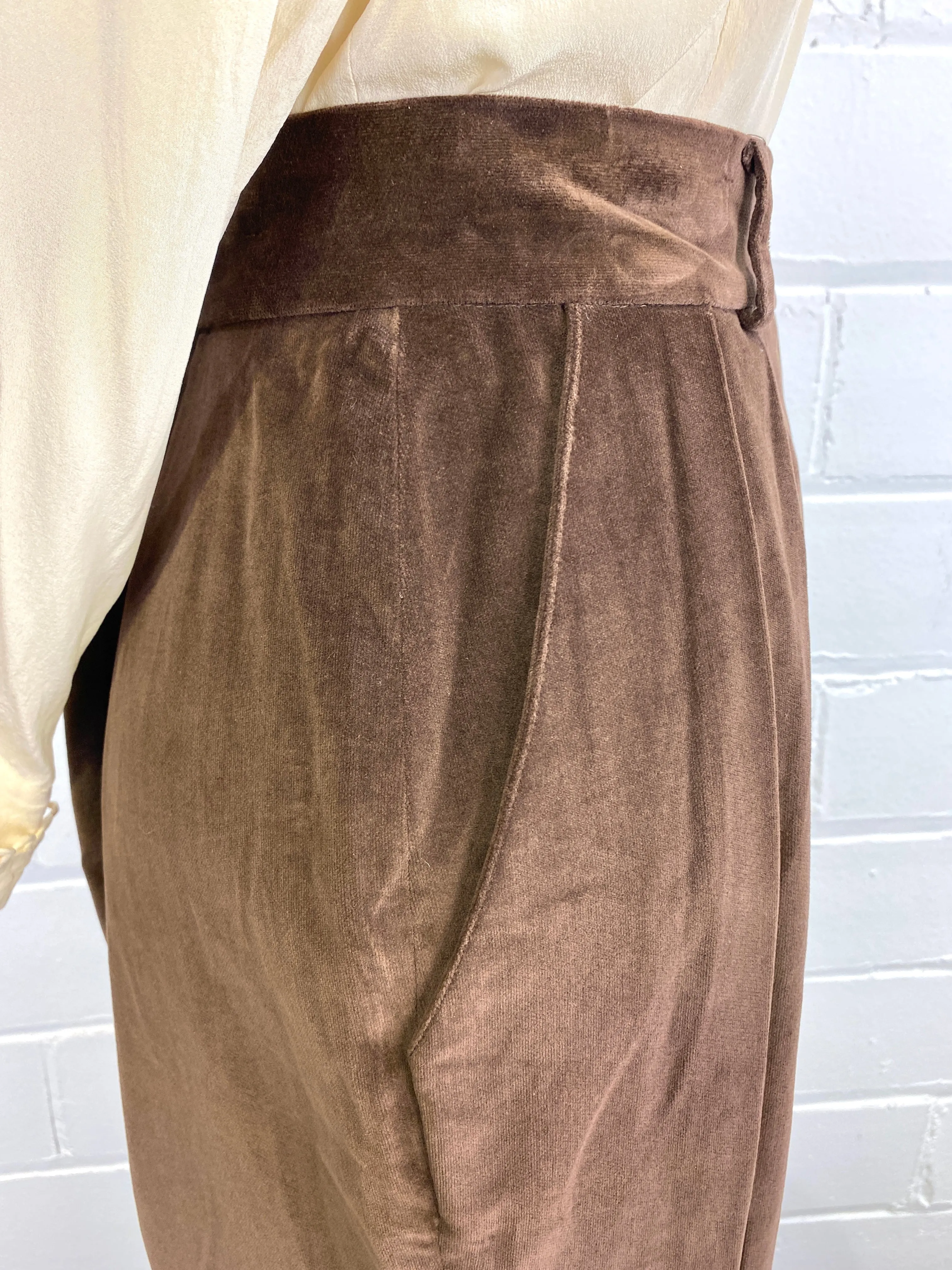 Vintage 1990s Brown Velour Pleated Trousers