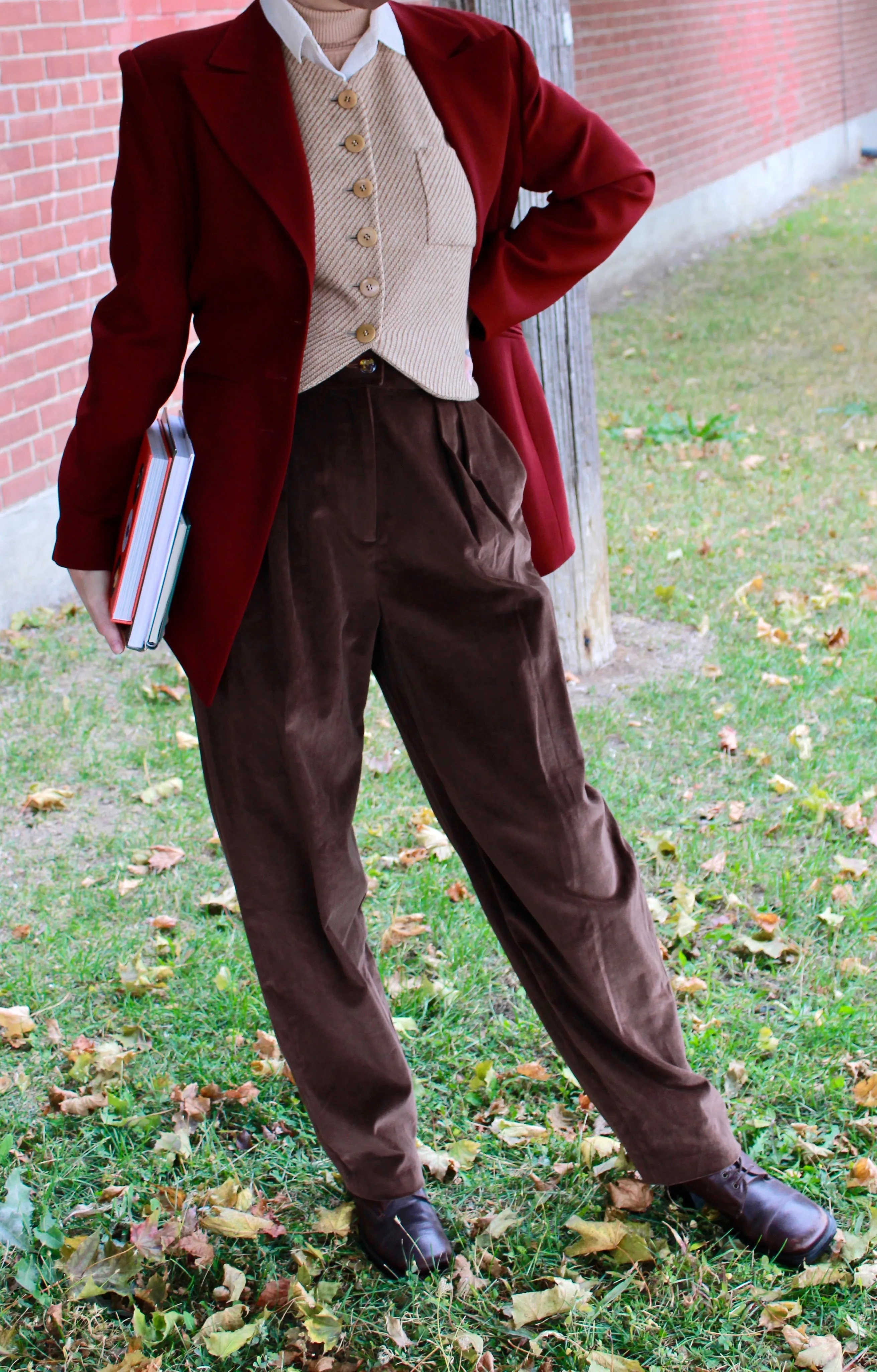 Vintage 1990s Brown Velour Pleated Trousers