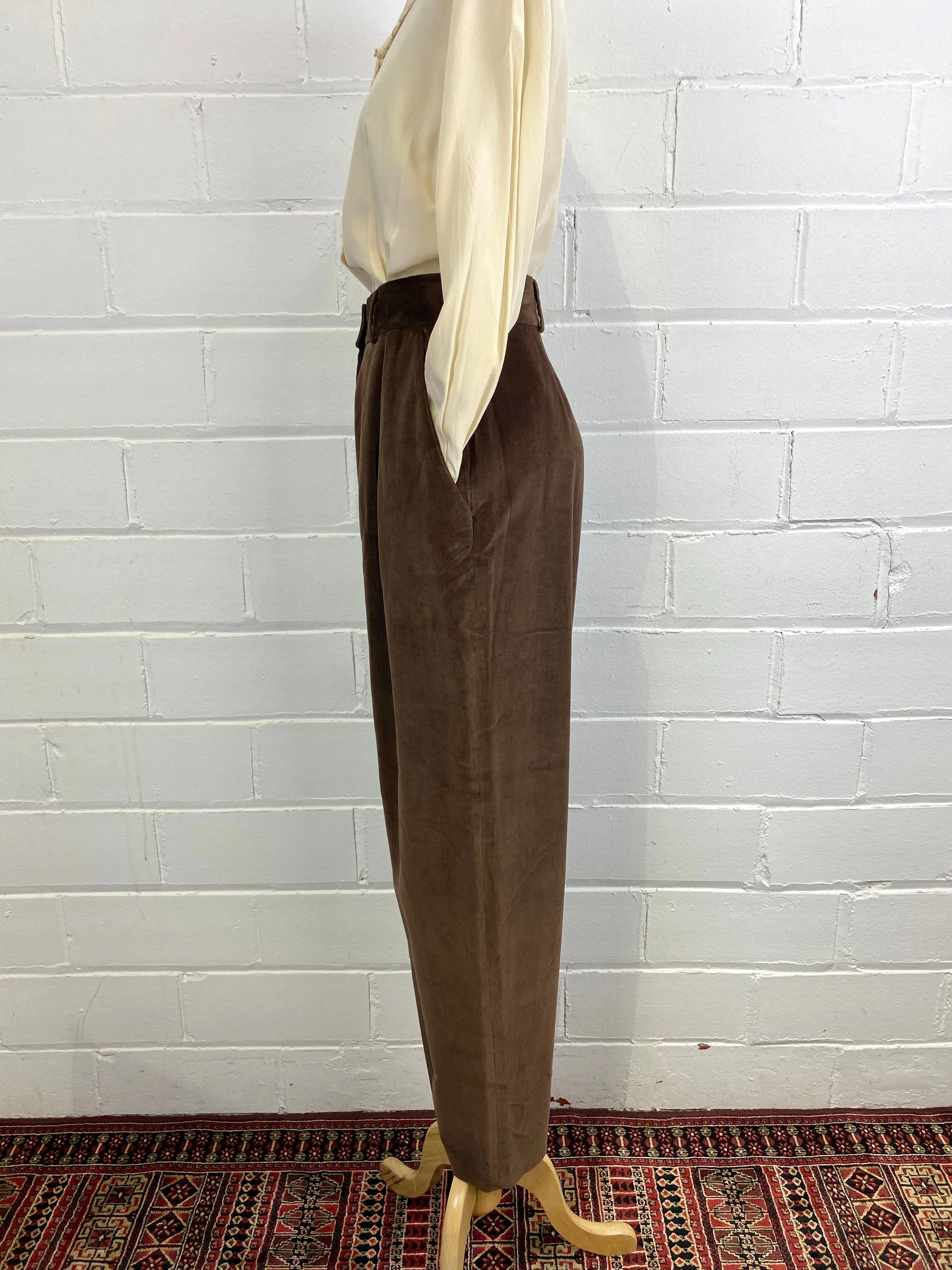 Vintage 1990s Brown Velour Pleated Trousers