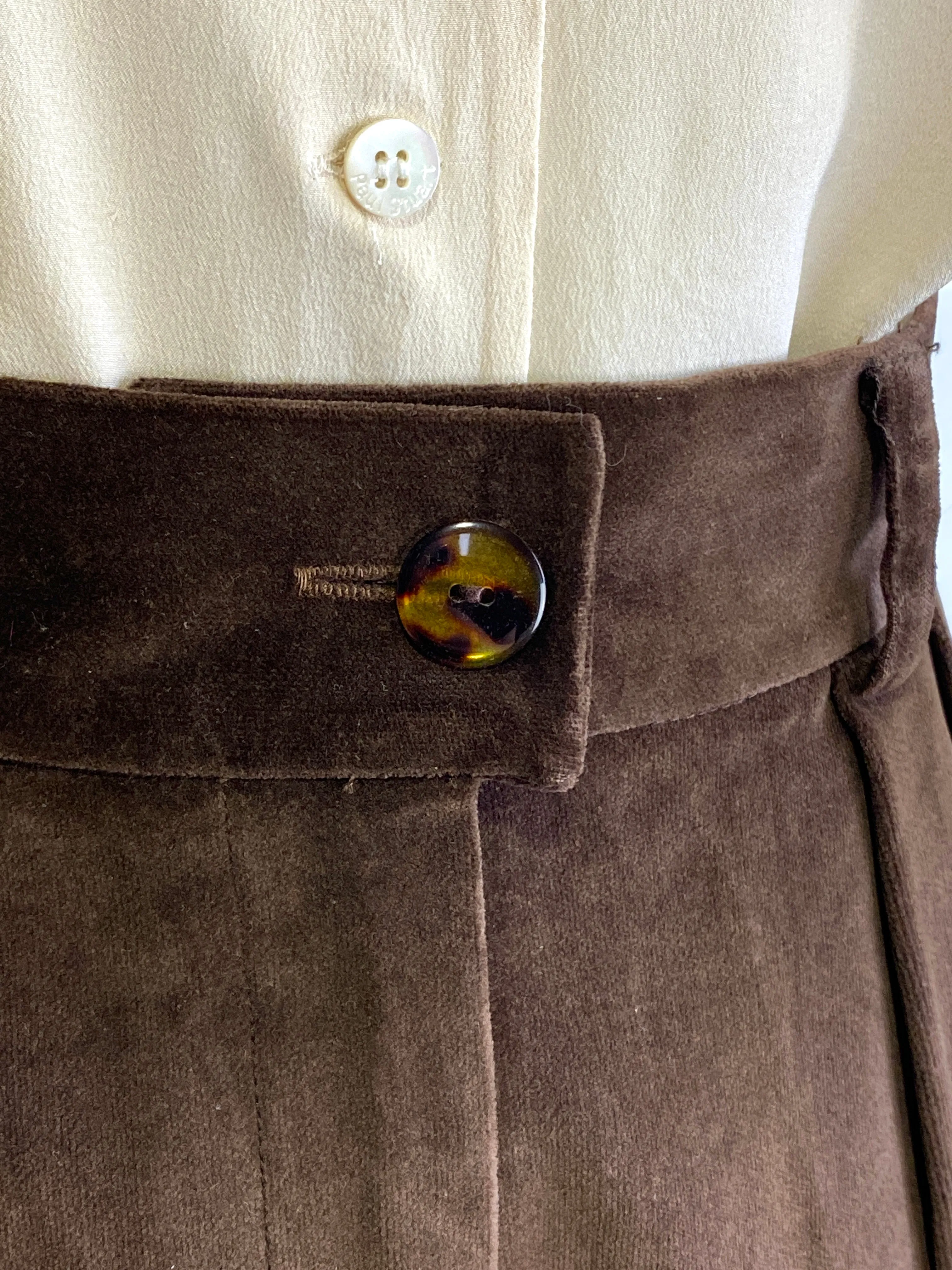 Vintage 1990s Brown Velour Pleated Trousers