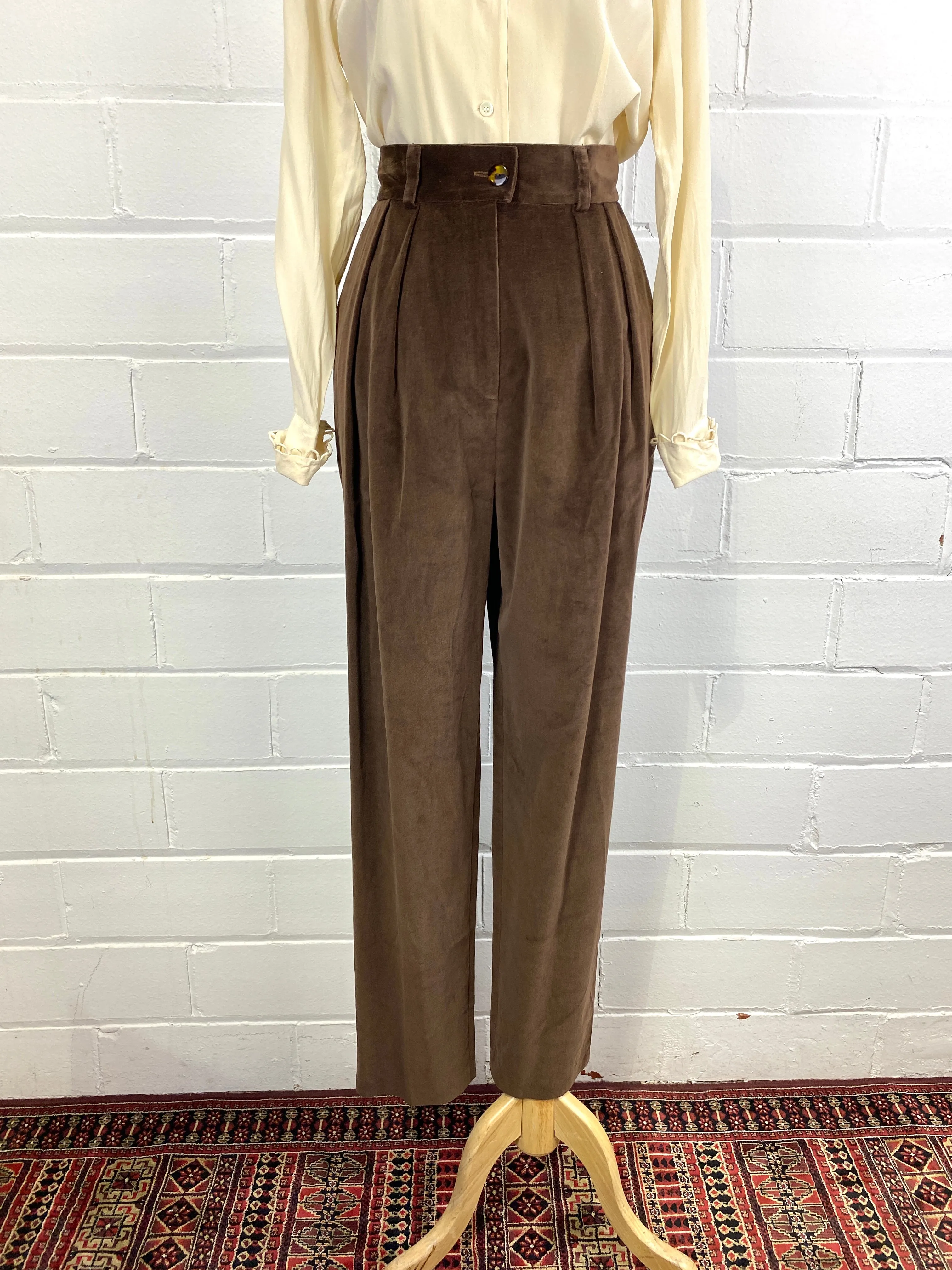 Vintage 1990s Brown Velour Pleated Trousers