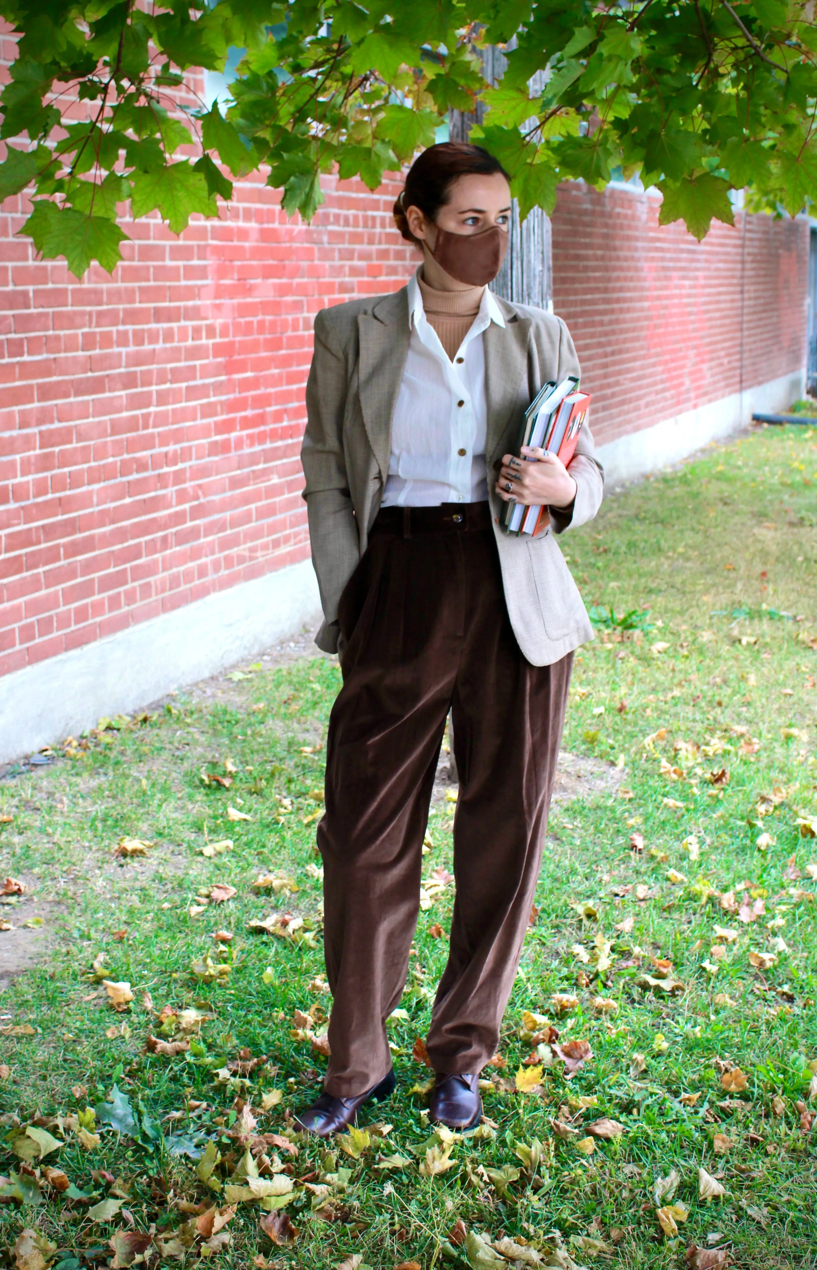Vintage 1990s Brown Velour Pleated Trousers