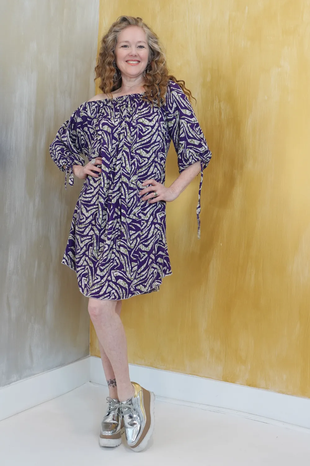 Wear 3 Ways Olive And Purple Print Dress