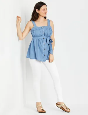 Woven Button Front Maternity Tank Top in Chambray