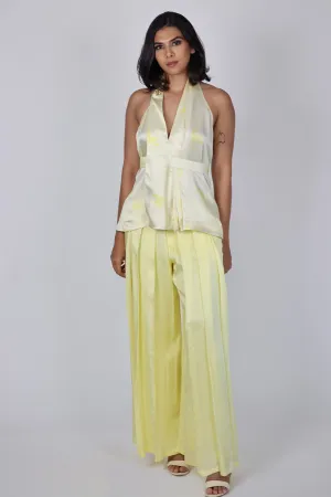 Yellow Pleated Flare Palazzo