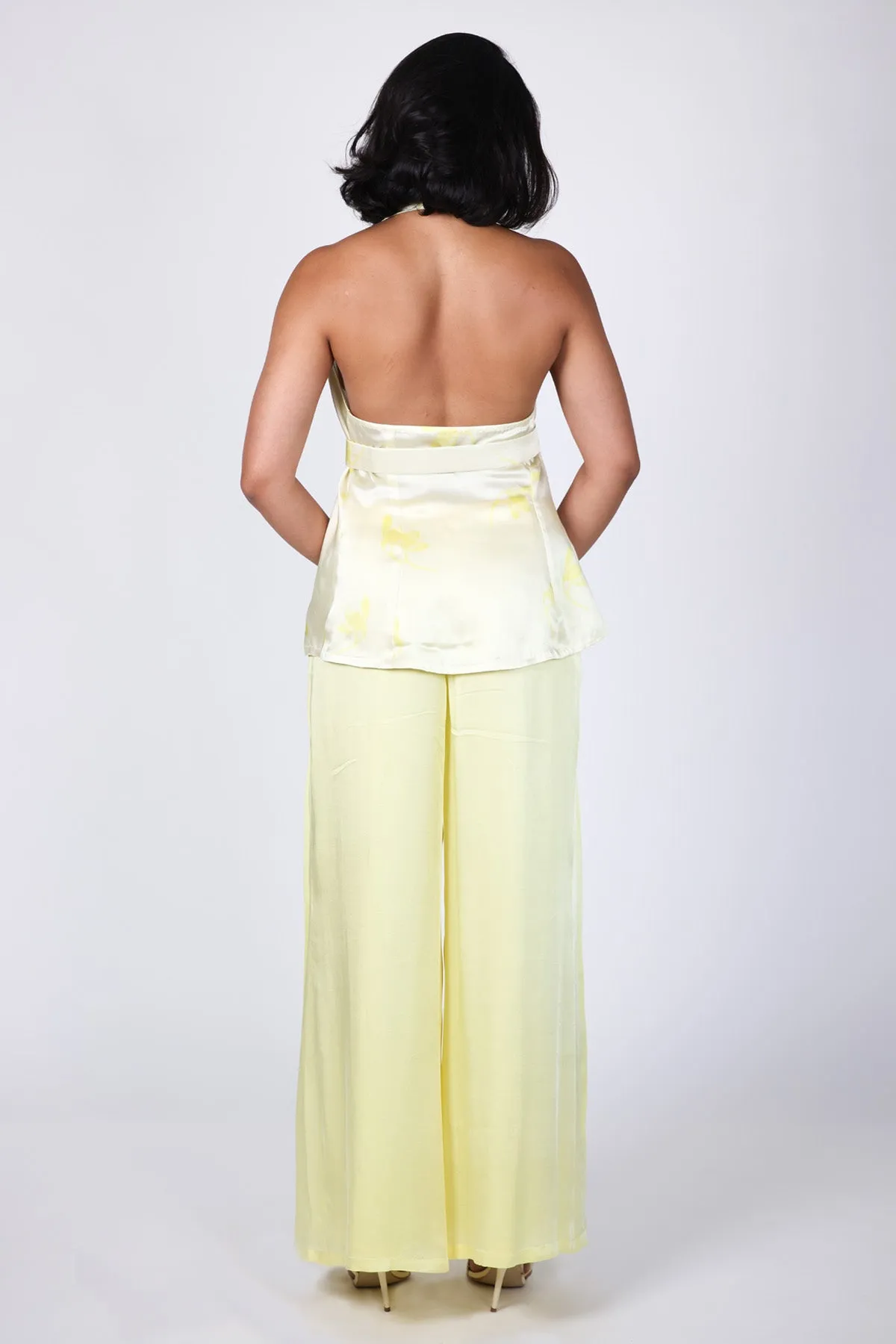 Yellow Pleated Flare Palazzo