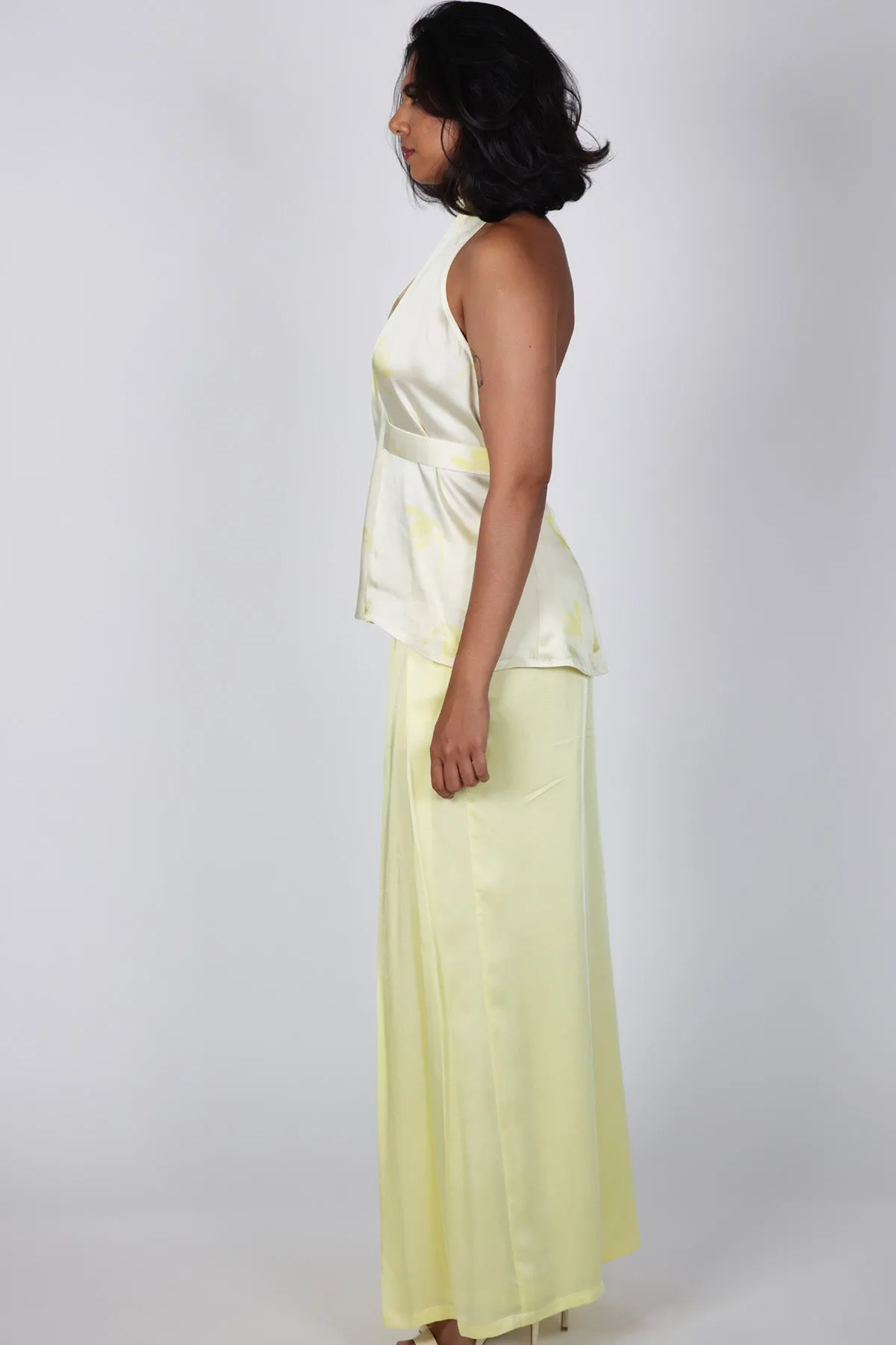 Yellow Pleated Flare Palazzo